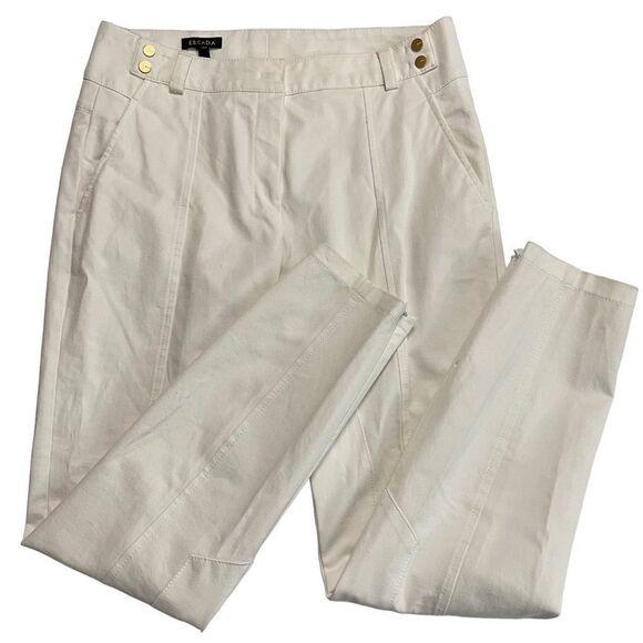 ESCADA WHITE MIDRISE SLIM ANKLE TROUSER PANTS,‎ zipped hems size 36 / small - Picture 1 of 13
